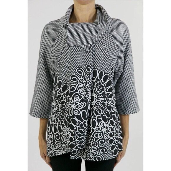 Joseph Ribkoff Sz 6 Jacket Blazer Coat Black White Boho Office Retro Designer - Picture 2 of 12